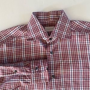 Ermenegildo Zegna Button Up Shirt Sz Large‎ Red Plaid Long Sleeve Cotton
